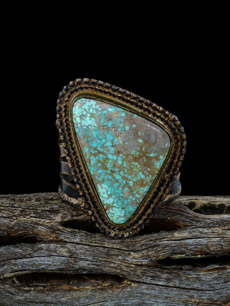 Estate Vintage Native American Sterling Silver Number 8 Turquoise Ring, Size 12 - PuebloDirect.com