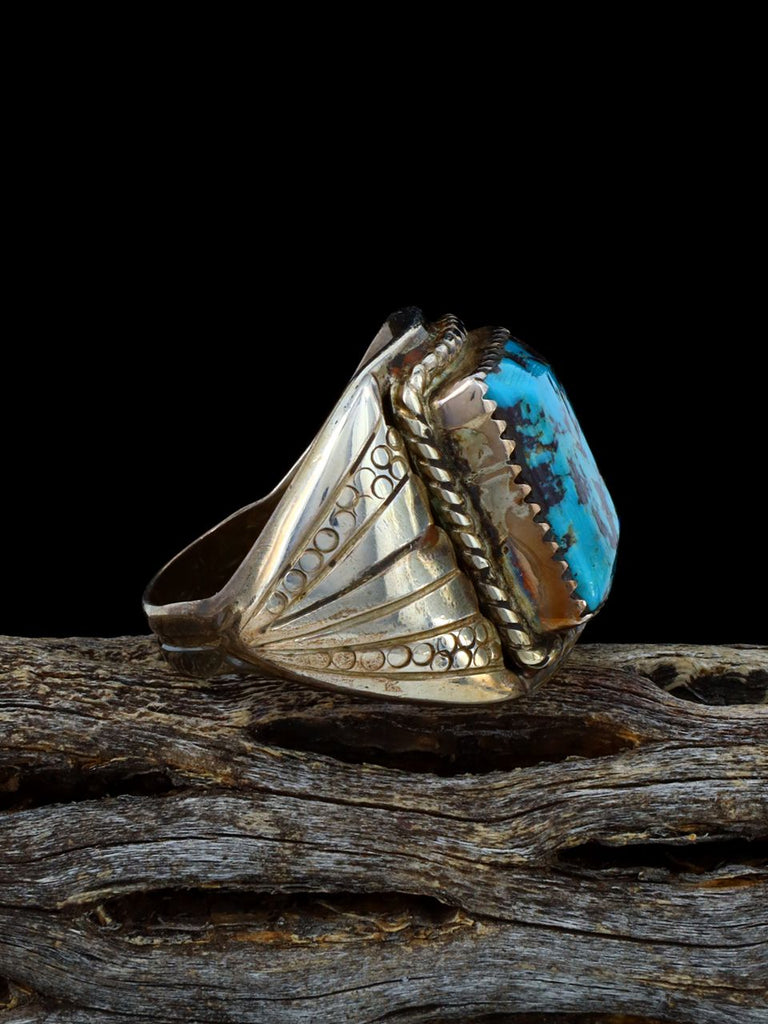 Vintage Native American Sterling Silver Turquoise Ring, Size 10 1/2 - PuebloDirect.com