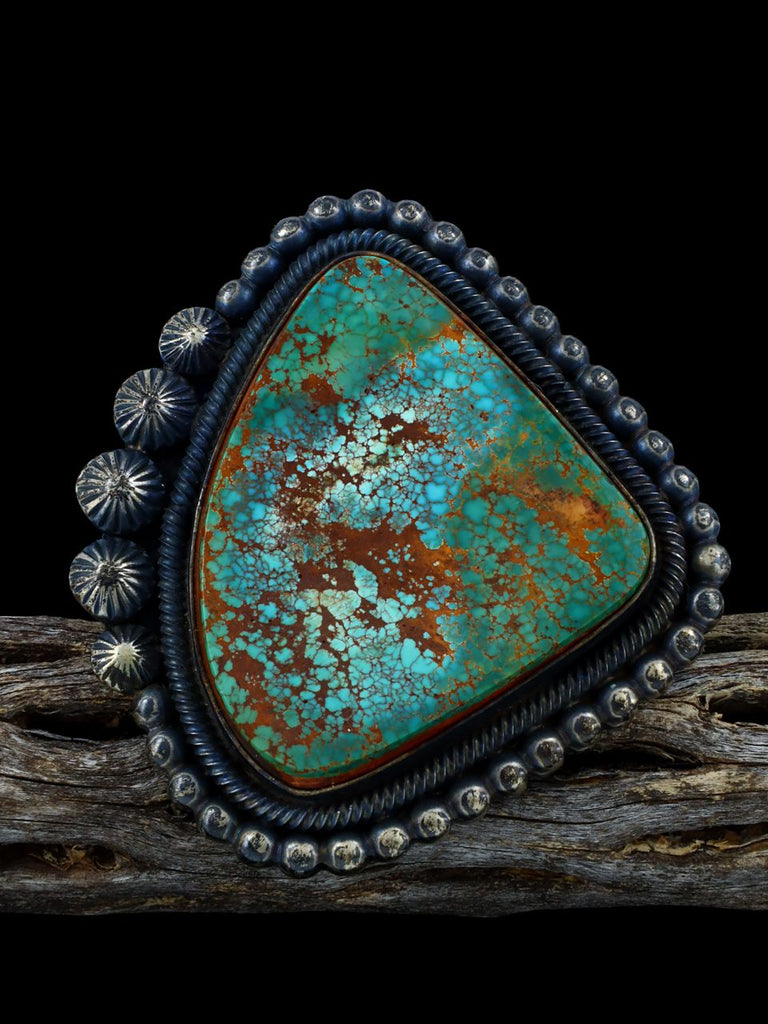 Estate Large Navajo Pilot Mountain Turquoise Sterling Silver Ring, Size 12.5 - PuebloDirect.com