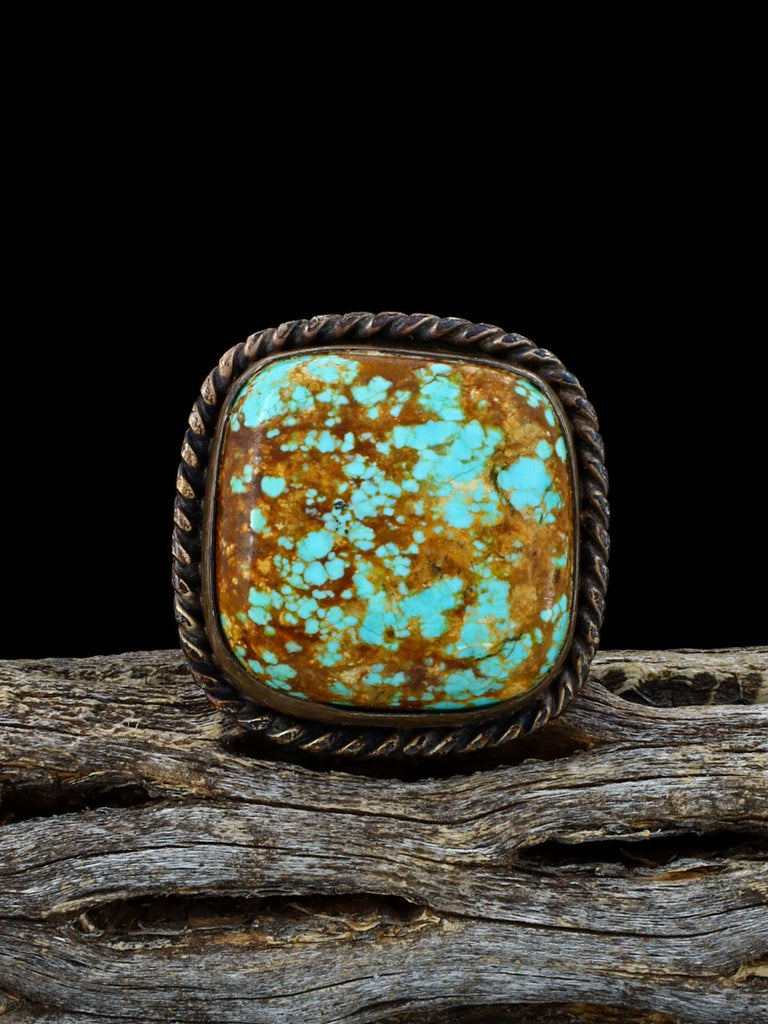 Estate Vintage Native American Sterling Silver Number 8 Turquoise Ring, Size 13.5 - PuebloDirect.com