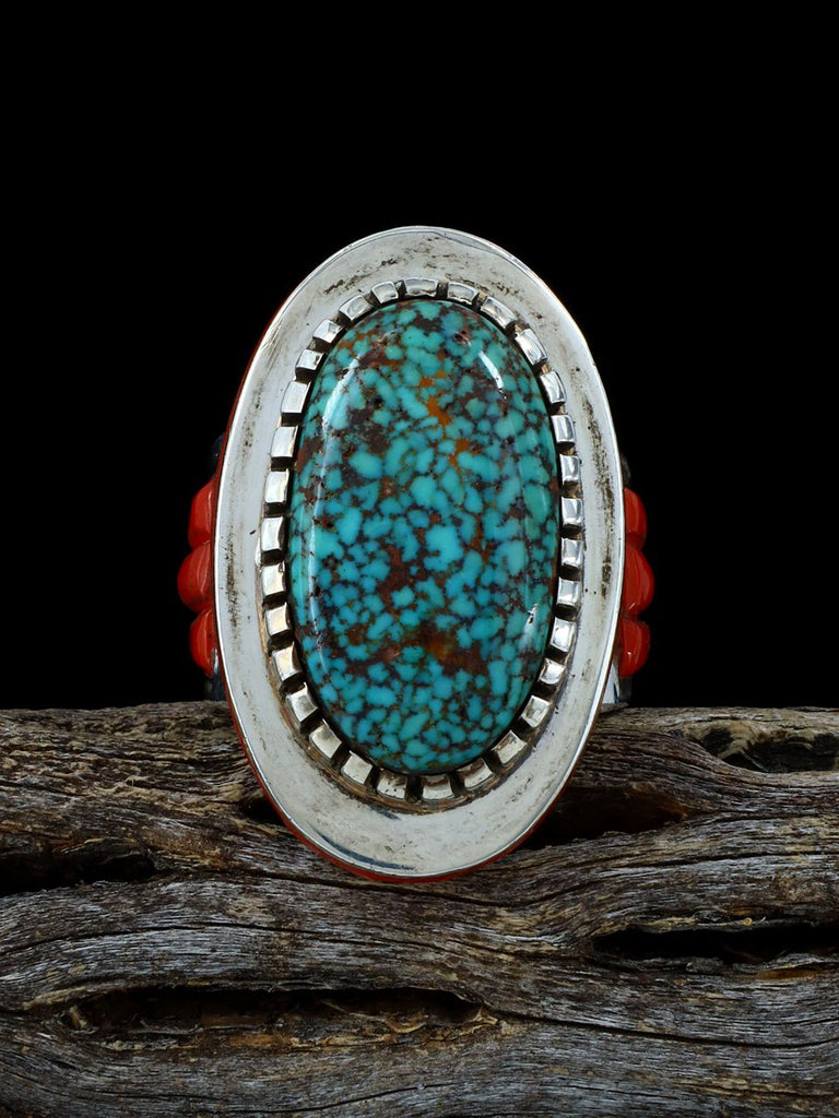 Estate Navajo Red Web Kingman and Coral Ring, Size 9 - PuebloDirect.com