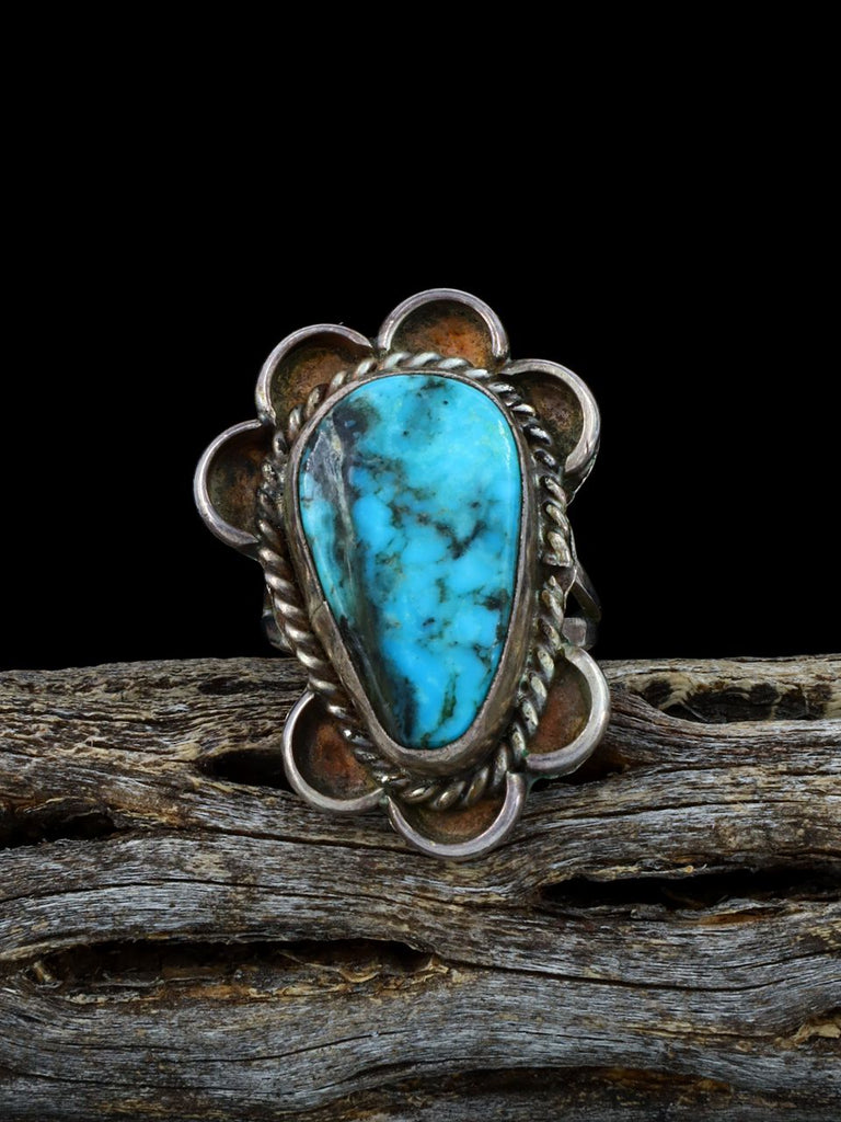 Vintage Estate Native American Sterling Silver Turquoise Ring, Size 6 - PuebloDirect.com