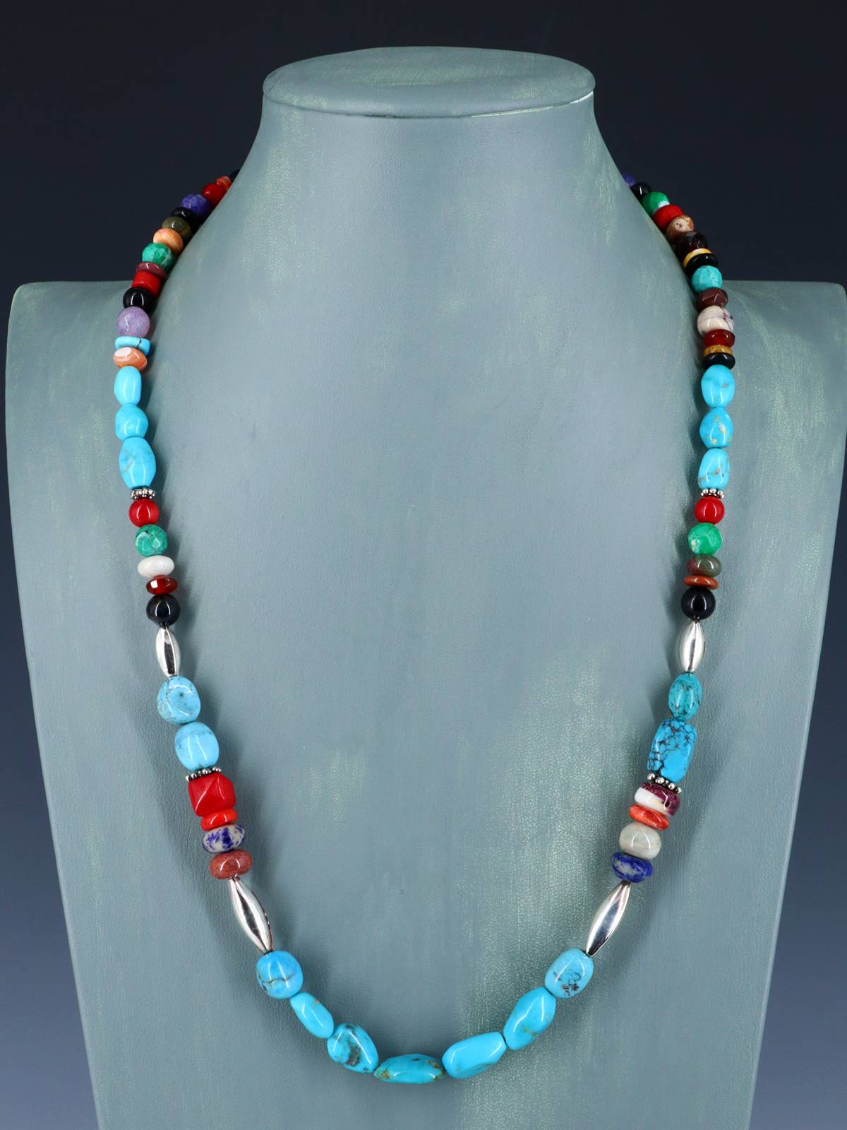 24" Navajo Single Strand Turquoise Multistone Necklace