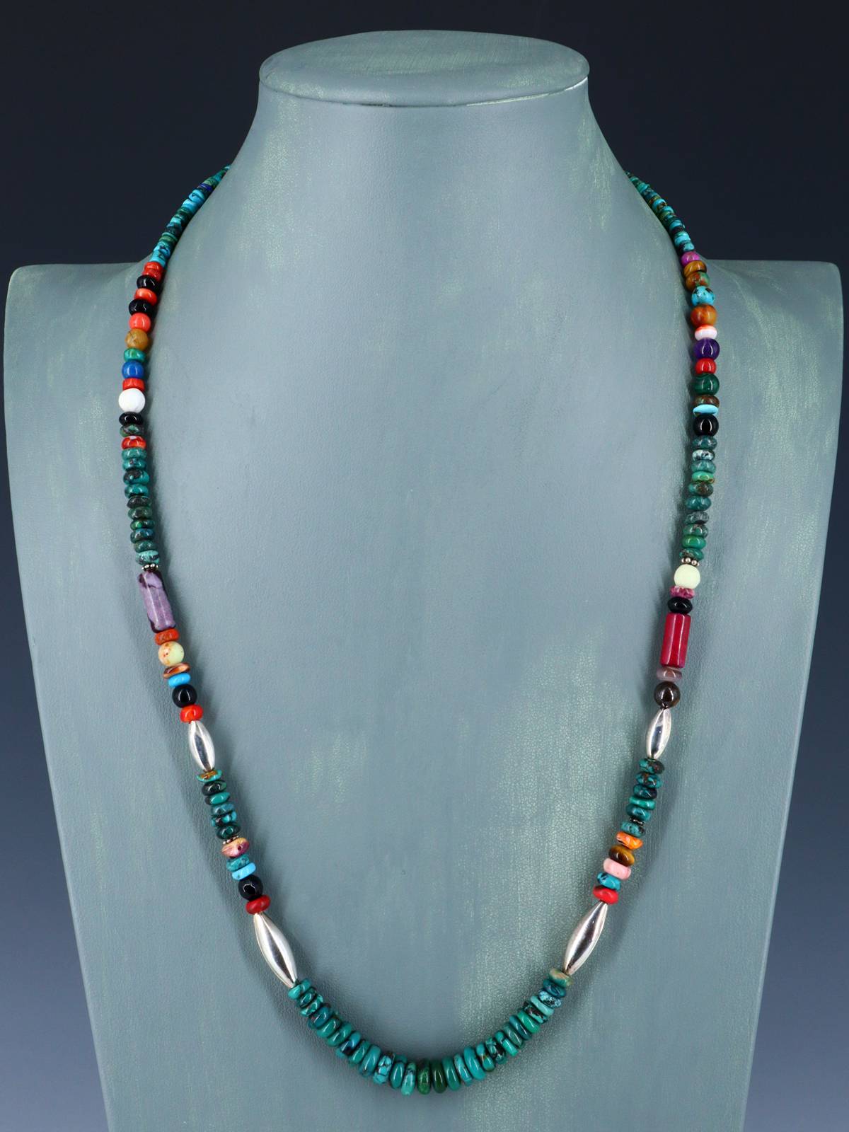 24" Navajo Single Strand Turquoise Multistone Necklace