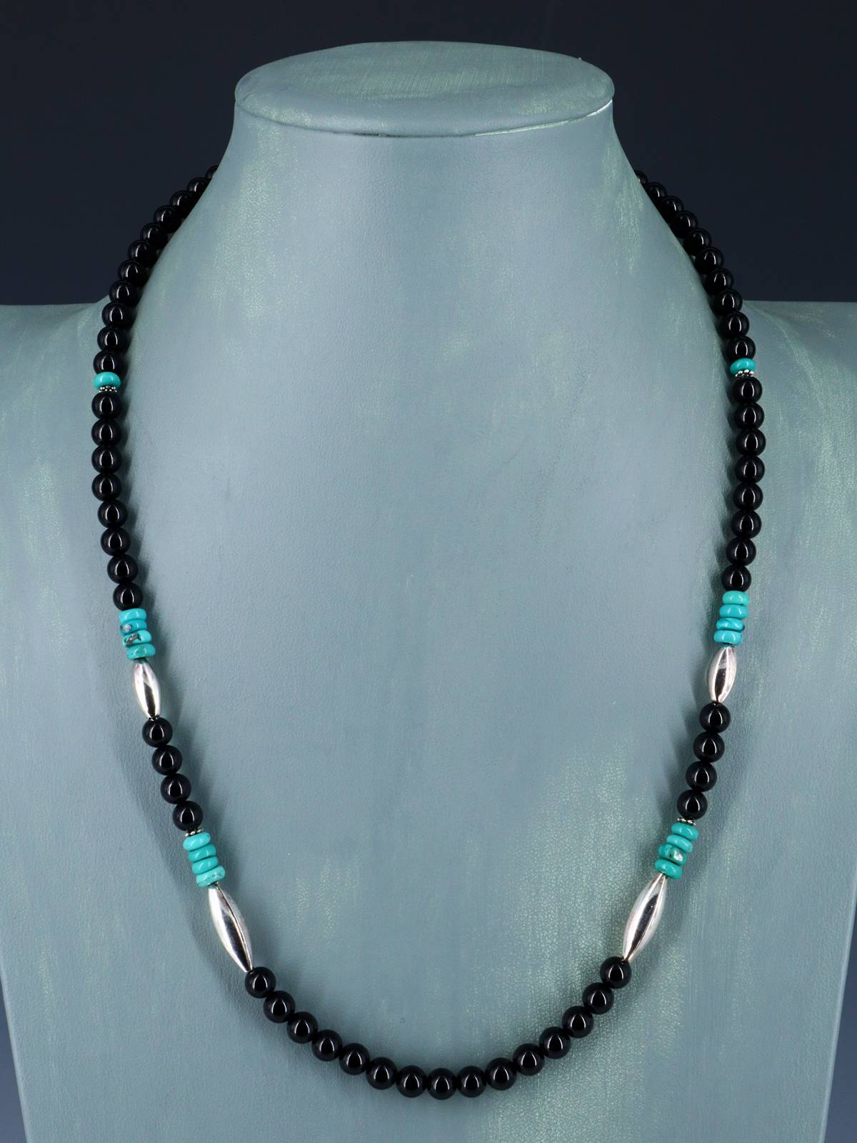 22" Navajo Single Strand Black Onyx Necklace
