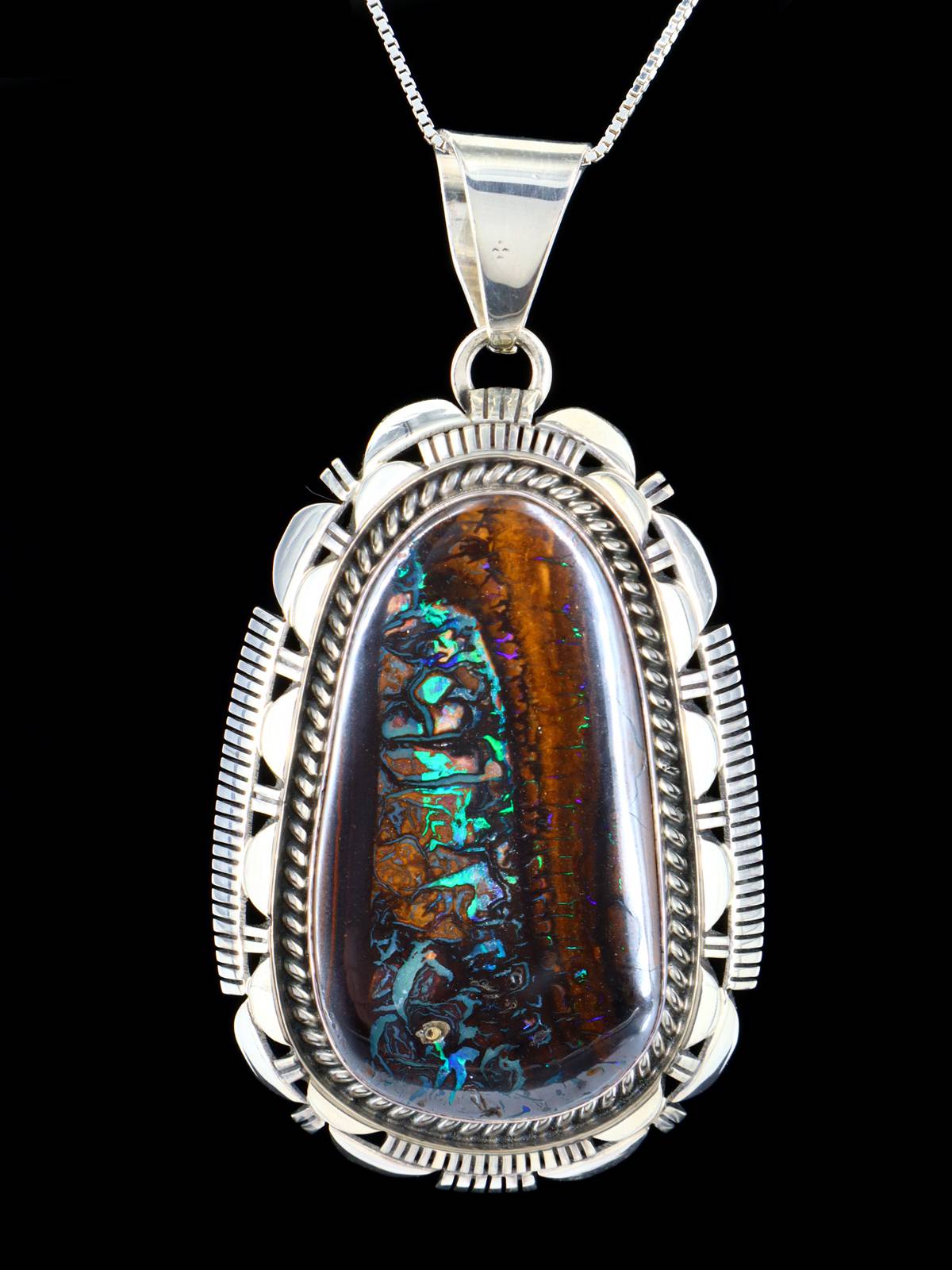 Native American Sterling Silver Boulder Opal Pendant - PuebloDirect.com