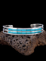 Native American Zuni Double Row Turquoise Inlay Bracelet - PuebloDirect.com