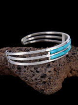 Native American Zuni Double Row Turquoise Inlay Bracelet - PuebloDirect.com