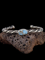 Navajo Turquoise Twisted Sterling Silver Cuff Bracelet - PuebloDirect.com