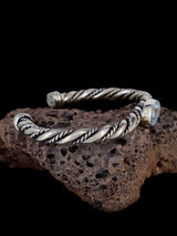 Navajo Turquoise Twisted Sterling Silver Cuff Bracelet - PuebloDirect.com