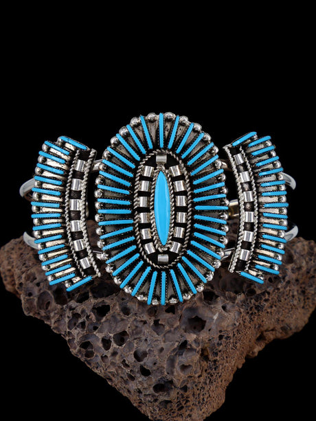 Sterling Silver Turquoise Needle Point Zuni Bracelet - PuebloDirect.com
