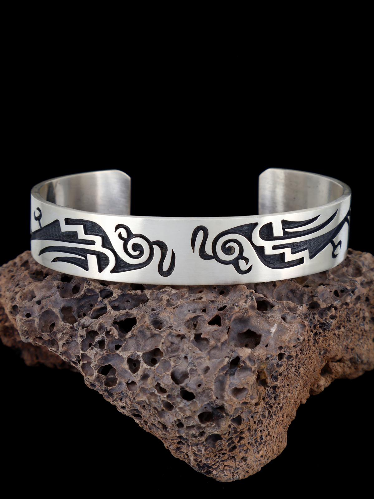 Native American Sterling Silver Hopi Overlay Cuff Bracelet - PuebloDirect.com