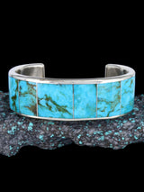 Zuni Inlay Sterling Silver Turquoise Cuff Bracelet - PuebloDirect.com
