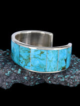 Zuni Inlay Sterling Silver Turquoise Cuff Bracelet - PuebloDirect.com