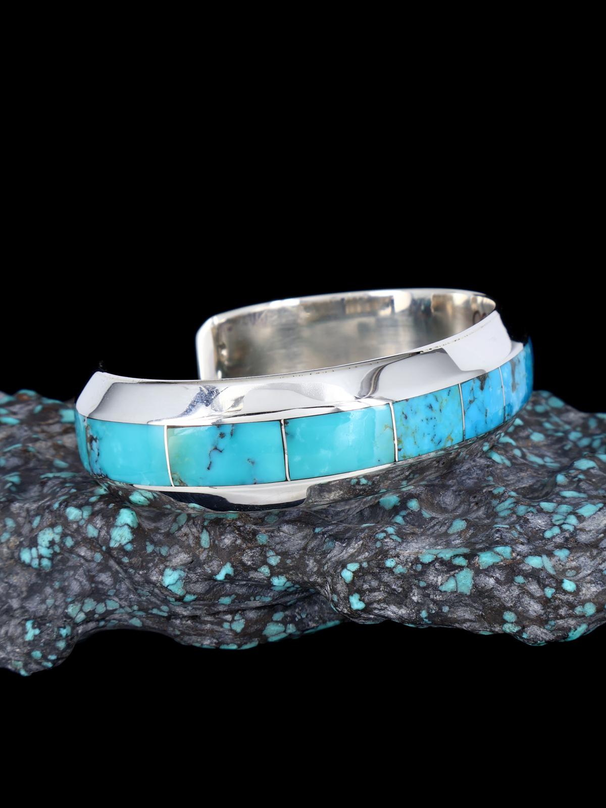 Native American Zuni Turquoise Inlay Cuff Bracelet - PuebloDirect.com