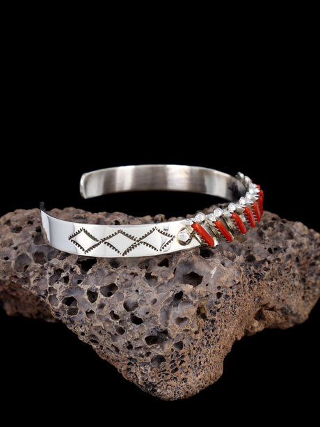 Sterling Silver Coral Zuni Bracelet - PuebloDirect.com