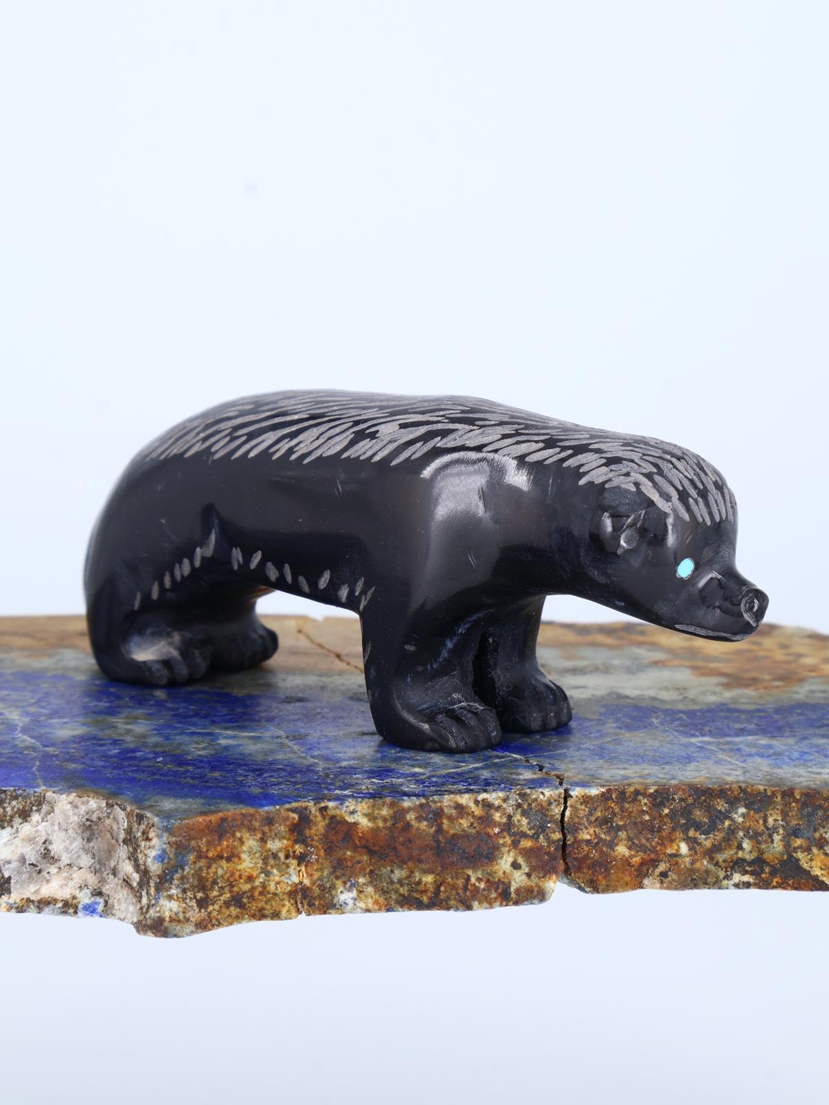 Black Marble Porcupine Zuni Fetish - PuebloDirect.com