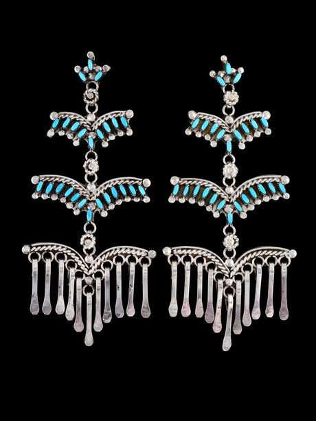 Sterling Silver Zuni Inlay Turquoise Post Earrings - PuebloDirect.com
