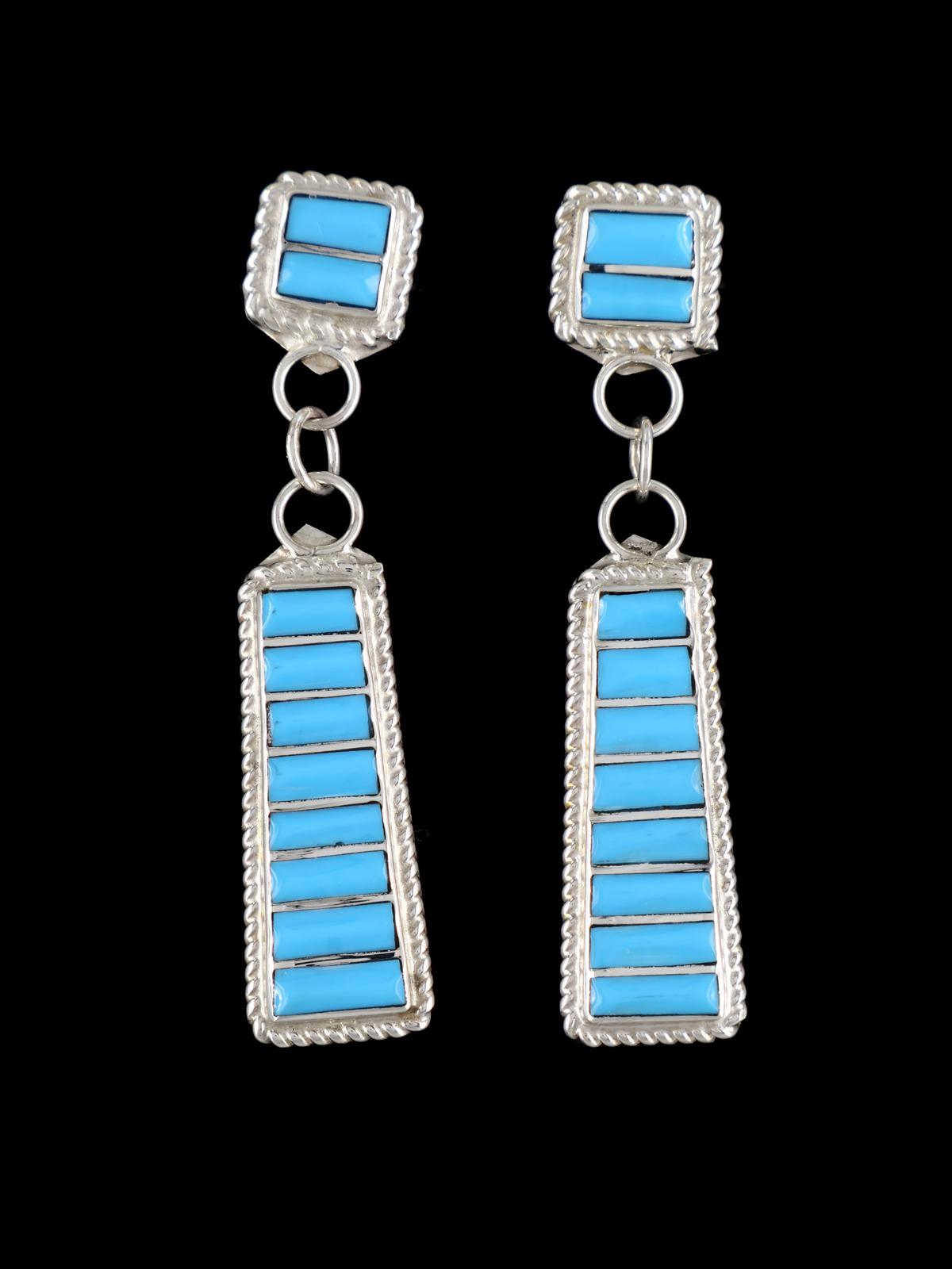 Zuni Turquoise Inlay Post Dangle Earrings - PuebloDirect.com