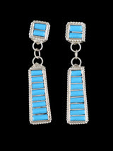 Zuni Turquoise Inlay Post Dangle Earrings - PuebloDirect.com