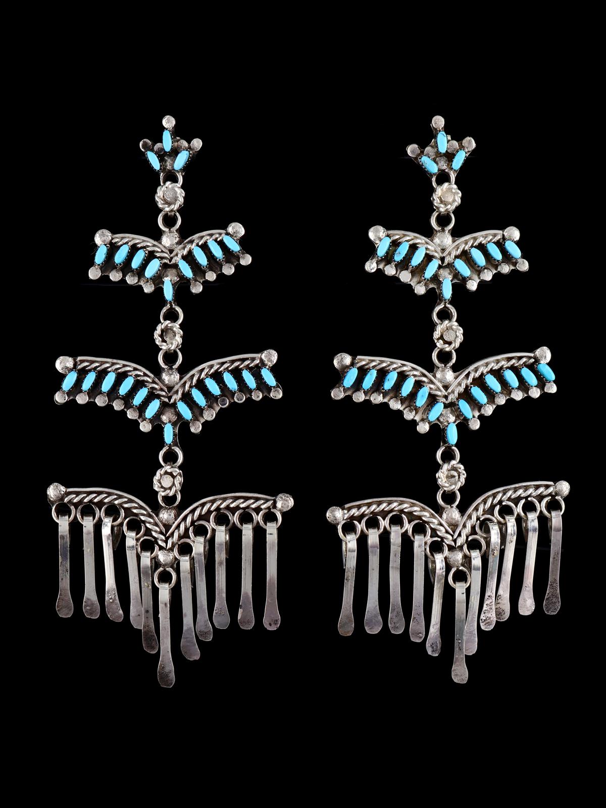 Native American Jewelry Turquoise Zuni Chandelier Earrings - PuebloDirect.com