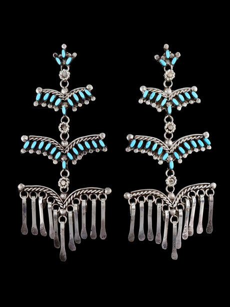 Native American Jewelry Turquoise Zuni Chandelier Earrings - PuebloDirect.com