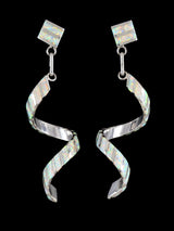 Zuni Sterling Silver Opalite Twisted Post Earrings - PuebloDirect.com