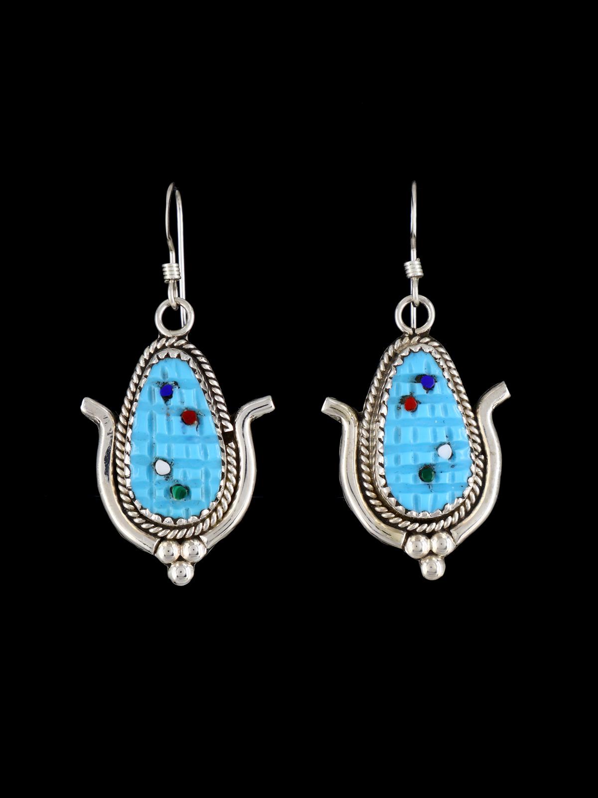 Native American Jewelry Zuni Turquoise Corn Dangle Earrings - PuebloDirect.com