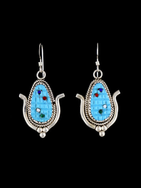 Native American Jewelry Zuni Turquoise Corn Dangle Earrings - PuebloDirect.com