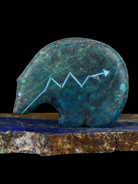Chrysocolla in Quartz Medicine Bear Zuni Fetish - PuebloDirect.com