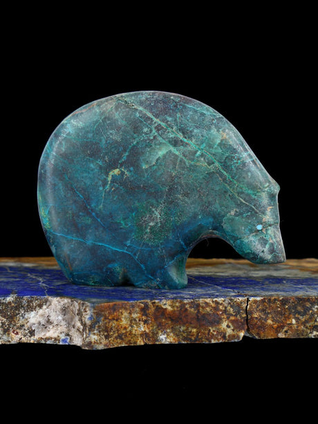 Chrysocolla in Quartz Medicine Bear Zuni Fetish - PuebloDirect.com