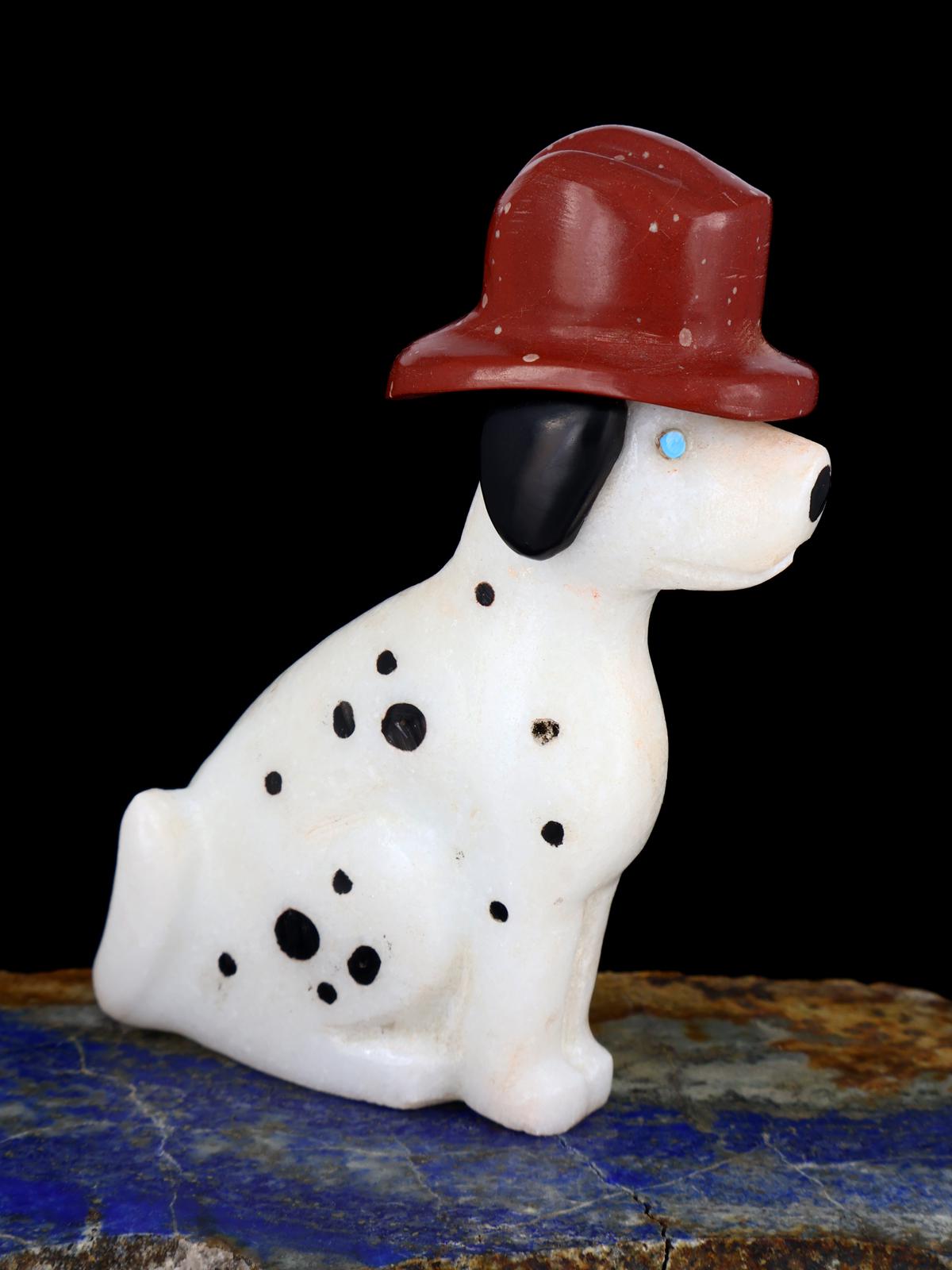 White Marble Firehouse Dalmatian Zuni Fetish - PuebloDirect.com
