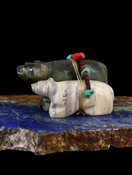 Serpentine and Ricolite Bear Bundle Zuni Fetish - PuebloDirect.com