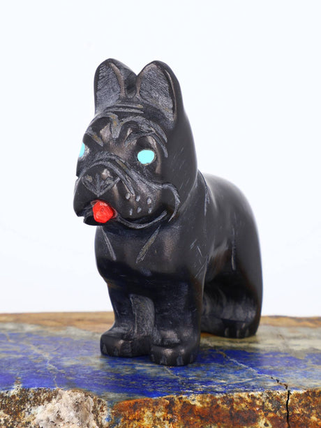 Black Marble French Bulldog Zuni Fetish - PuebloDirect.com