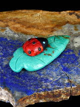 Apple Coral Ladybug on Leaf Zuni Fetish - PuebloDirect.com
