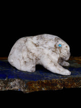 White Marble Lion Zuni Fetish - PuebloDirect.com