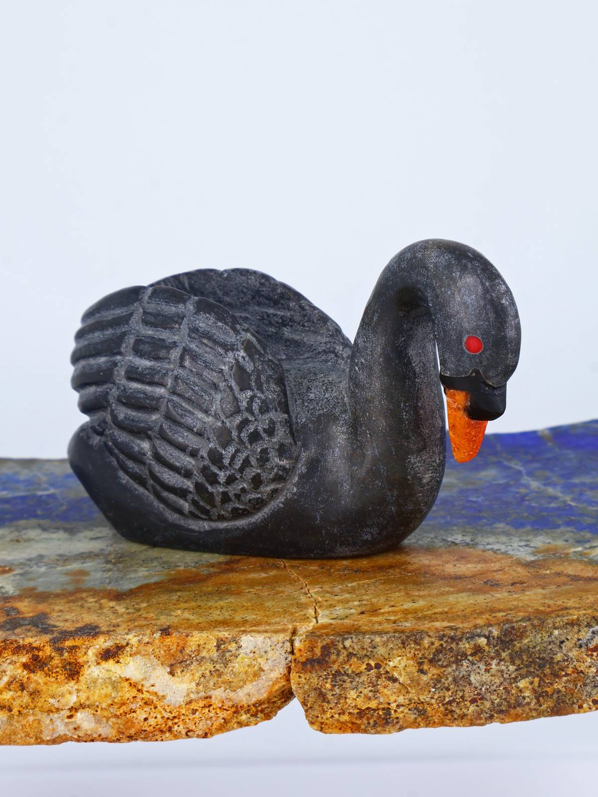 Black Marble Swan Zuni Fetish
