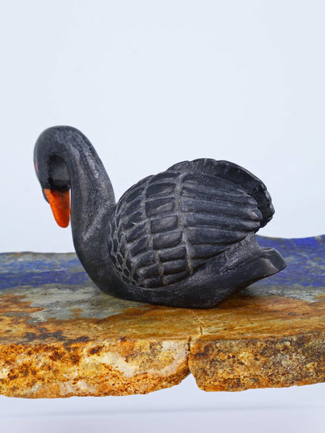 Black Marble Swan Zuni Fetish