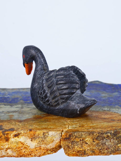 Black Marble Swan Zuni Fetish