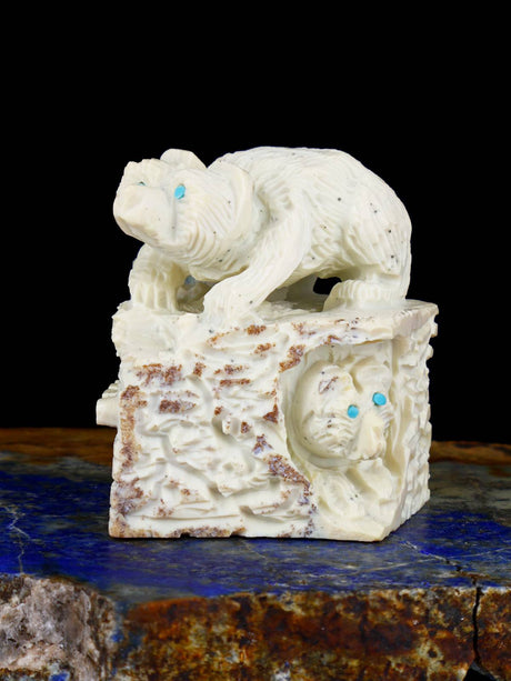 Zuni Fish Rock Bear Family Zuni Fetish - PuebloDirect.com