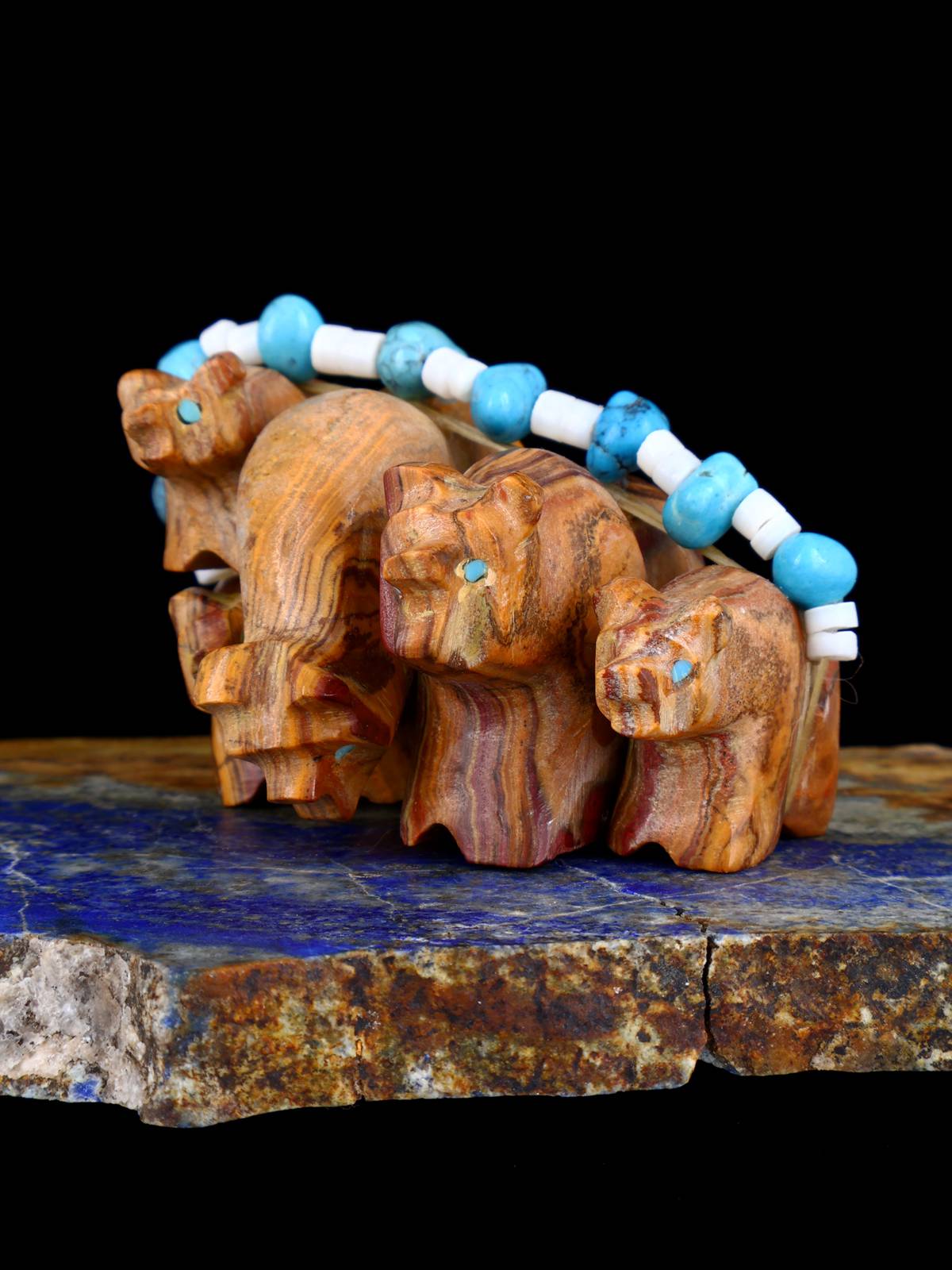 Onyx Bear Family Zuni Fetish - PuebloDirect.com