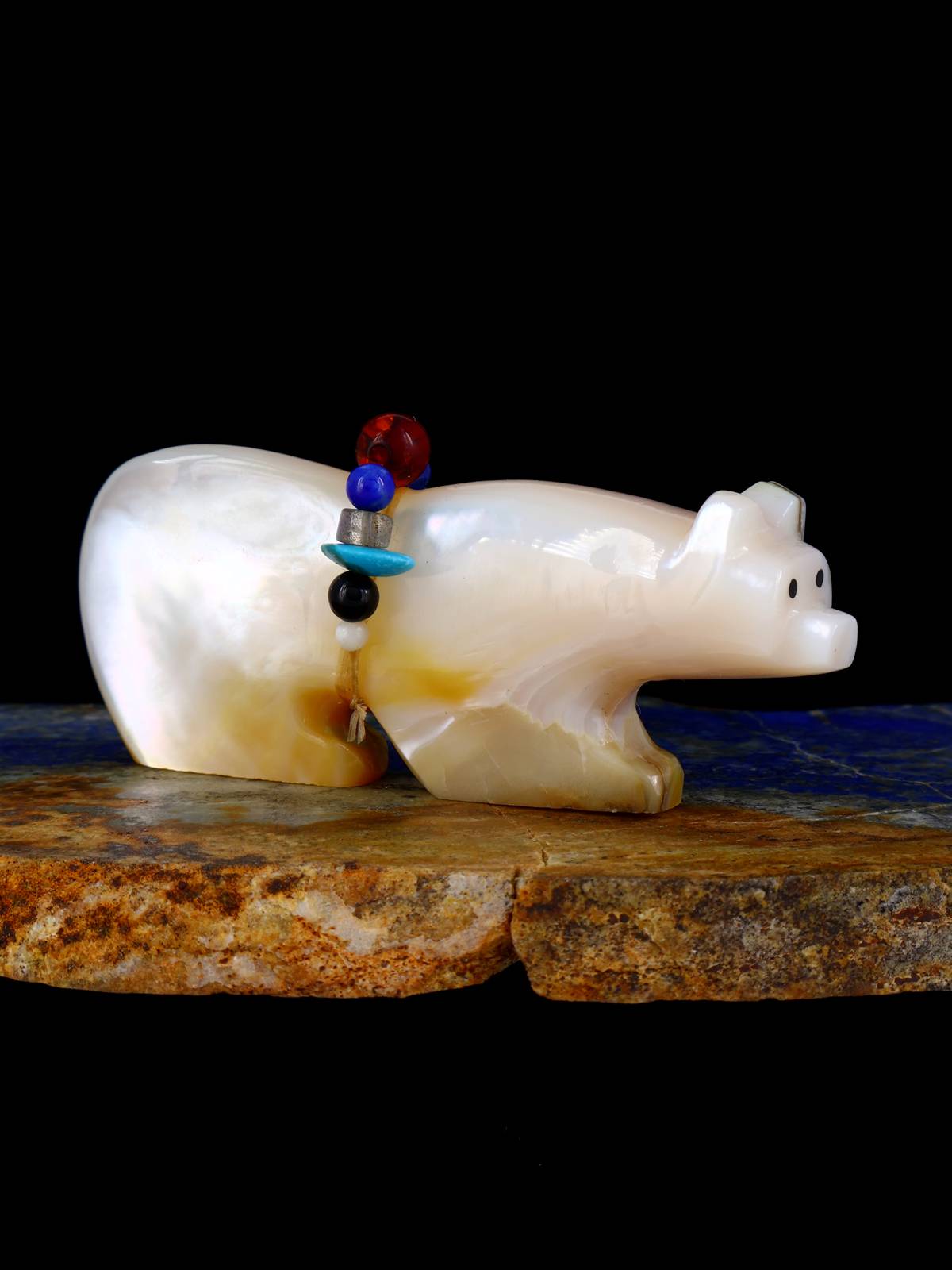 Mother of Pearl Bear Zuni Fetish - PuebloDirect.com
