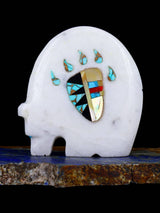 White Marble Bear With Inlay Claw Zuni Fetish - PuebloDirect.com