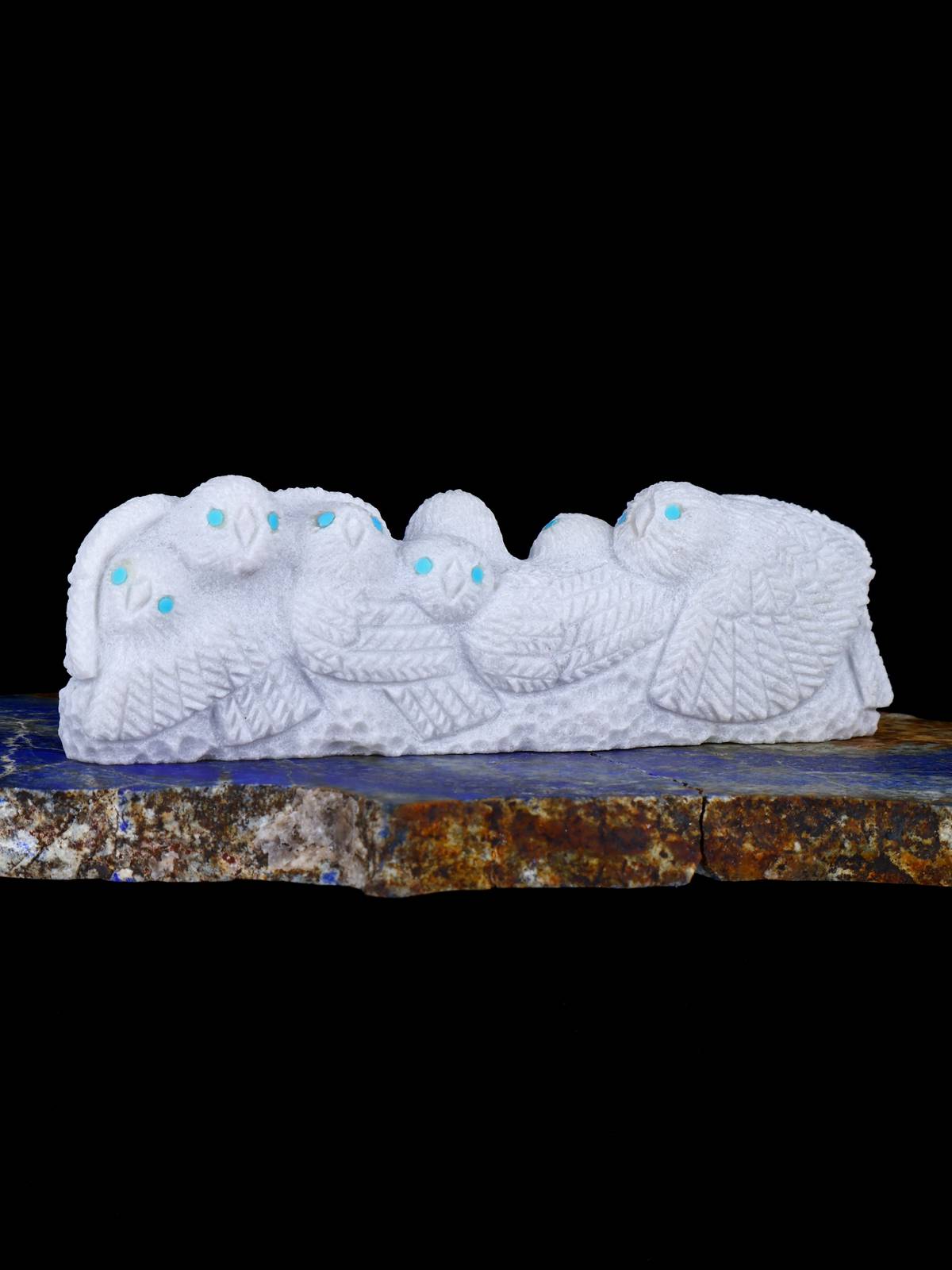 Alabaster Owl Family Zuni Fetish - PuebloDirect.com