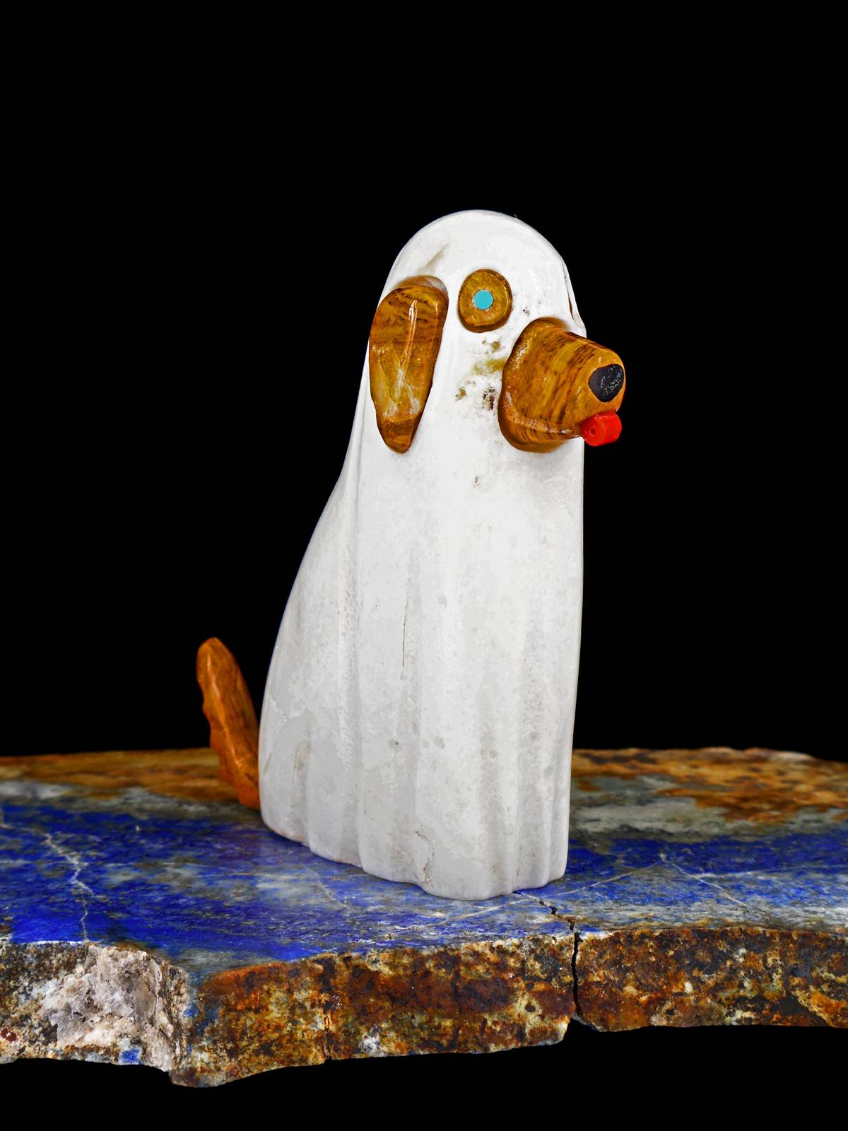 White Marble Spooky Ghost Dog Zuni Fetish