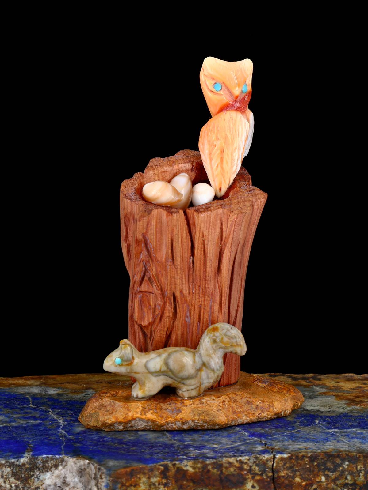 Famille d'oiseaux en bois de cerf Zuni Fetish