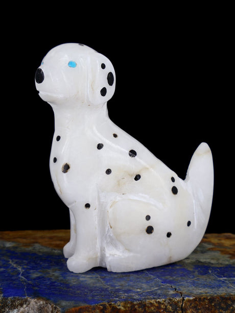 White Marble Dalmation Dog Zuni Fetish - PuebloDirect.com