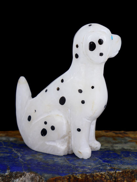 White Marble Dalmation Dog Zuni Fetish - PuebloDirect.com