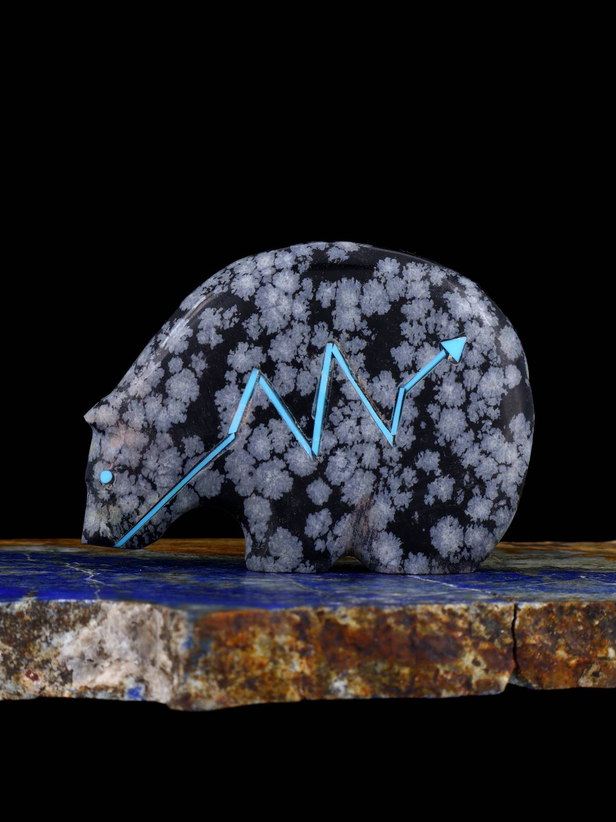 Snowflake Obsidian Medicine Bear Zuni Fetish