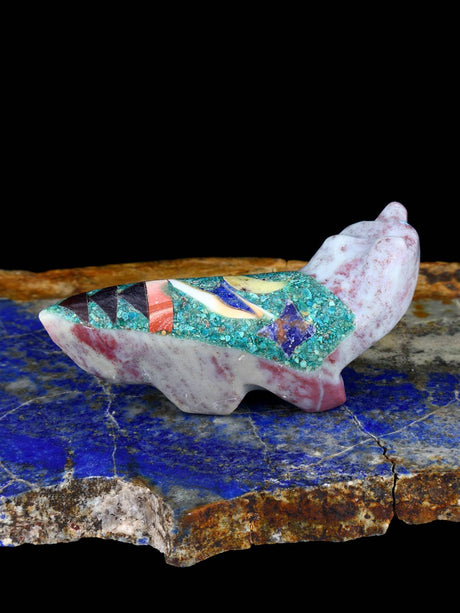 Watermelon Serpentine Mosaic Wolf Zuni Fetish